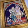 Tanjore Painting Krishna Rukmini with Teakwood Framed 18" x 15" Pooja Room Décor 22K Gold Foils Indian Artwork Gift Size Ready to Ship