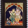 Tanjore Painting Krishna Rukmini with Teakwood Framed 18" x 15" Pooja Room Décor 22K Gold Foils Indian Artwork Gift Size Ready to Ship