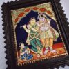 Tanjore Painting Krishna Rukmini with Teakwood Framed 18" x 15" Pooja Room Décor 22K Gold Foils Indian Artwork Gift Size Ready to Ship