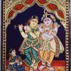 Tanjore Painting Krishna Rukmini with Teakwood Framed 18" x 15" Pooja Room Décor 22K Gold Foils Indian Artwork Gift Size Ready to Ship