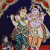 Tanjore Painting Krishna Rukmini with Teakwood Framed 18" x 15" Pooja Room Décor 22K Gold Foils Indian Artwork Gift Size Ready to Ship