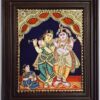 Tanjore Painting Krishna Rukmini with Teakwood Framed 18" x 15" Pooja Room Décor 22K Gold Foils Indian Artwork Gift Size Ready to Ship