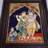 Tanjore Painting Krishna Rukmini with Teakwood Framed 18" x 15" Pooja Room Décor 22K Gold Foils Indian Artwork Gift Size Ready to Ship