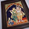 Tanjore Painting Krishna Rukmini with Teakwood Framed 18" x 15" Pooja Room Décor 22K Gold Foils Indian Artwork Gift Size Ready to Ship