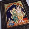 Tanjore Painting Krishna Rukmini with Teakwood Framed 18" x 15" Pooja Room Décor 22K Gold Foils Indian Artwork Gift Size Ready to Ship