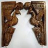 Peacock Pair Wall Bracket Corbel Pair with Brass Bells Wooden Bird Vintage Style  Home Décor Natural Finish Entrance Wall Hanging Ready to ship