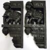 Wooden Elephant Corbel Pair Antique Look Finish Brass Bells Wall Bracket 2 Pc Door Entrance Wall Décor Wall Hanging 18 Inch 2 Pcs Ready to Ship