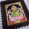 Gajalakshmi Tanjore Painting with Teakwood Framed 22K Gold Pooja Room Goddess of Wealth Indian Art Gift Pooja Room Décor 15" x 13" Ready to Ship