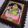 Gajalakshmi Tanjore Painting with Teakwood Framed 22K Gold Pooja Room Goddess of Wealth Indian Art Gift Pooja Room Décor 15" x 13" Ready to Ship