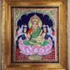 Gajalakshmi Tanjore Painting with Teakwood Framed 22K Gold Pooja Room Goddess of Wealth Indian Art Gift Pooja Room Décor 15" x 13" Ready to Ship