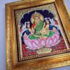 Gajalakshmi Tanjore Painting with Teakwood Framed 22K Gold Pooja Room Goddess of Wealth Indian Art Gift Pooja Room Décor 15" x 13" Ready to Ship