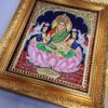 Gajalakshmi Tanjore Painting with Teakwood Framed 22K Gold Pooja Room Goddess of Wealth Indian Art Gift Pooja Room Décor 15" x 13" Ready to Ship