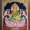 Gajalakshmi Tanjore Painting with Teakwood Framed 22K Gold Pooja Room Goddess of Wealth Indian Art Gift Pooja Room Décor 15" x 13" Ready to Ship