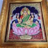 Gajalakshmi Tanjore Painting with Teakwood Framed 22K Gold Pooja Room Goddess of Wealth Indian Art Gift Pooja Room Décor 15" x 13" Ready to Ship