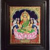 Gajalakshmi Tanjore Painting with Teakwood Framed 22K Gold Pooja Room Goddess of Wealth Indian Art Gift Pooja Room Décor 15" x 13" Ready to Ship