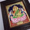 Gajalakshmi Tanjore Painting with Teakwood Framed 22K Gold Pooja Room Goddess of Wealth Indian Art Gift Pooja Room Décor 15" x 13" Ready to Ship