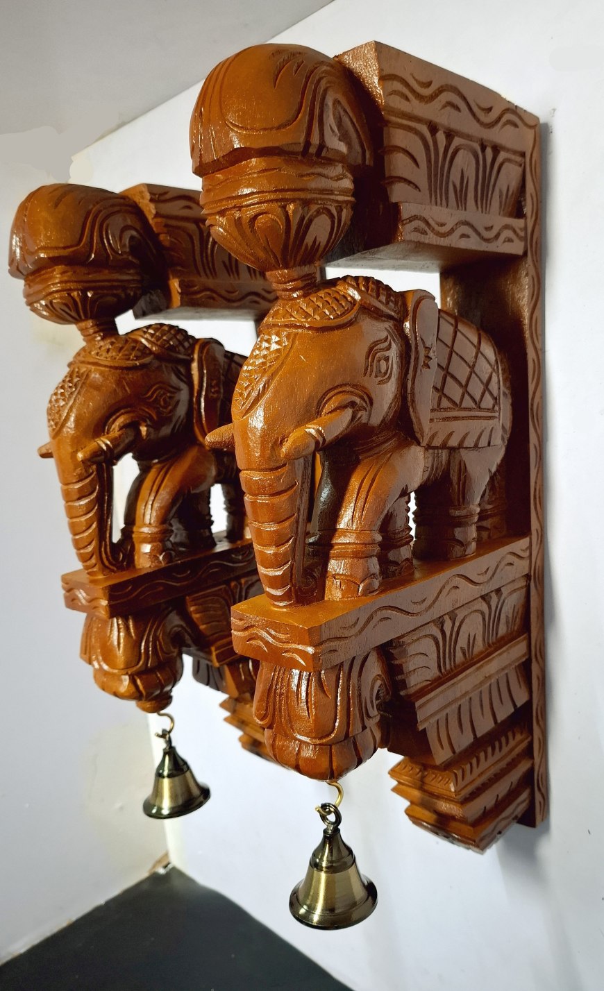 wooden elephant wall corbel pair