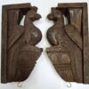 Wooden Wall Corbel Bird Pair beautifully carved Brown Finish Brass Bells Parrot Wall Bracket 2 Pcs Door Entrance Wall Décor Ready to Ship