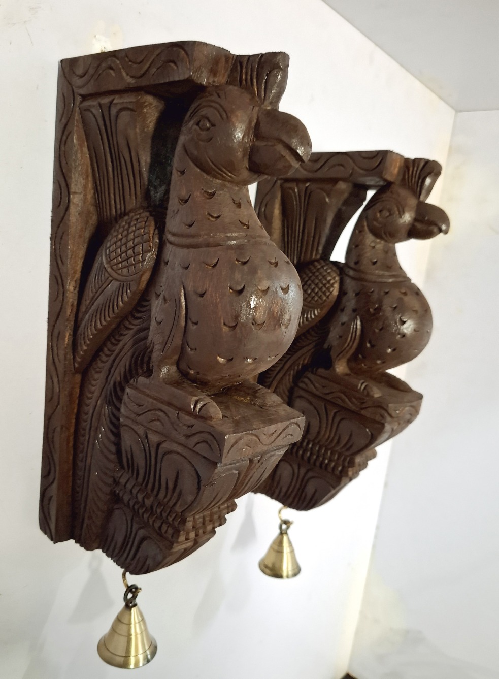 Wooden Wall Bracket Peacock Pair