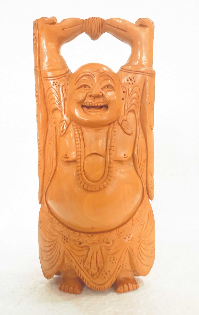 Wooden Laughing Buddha Statue for Home