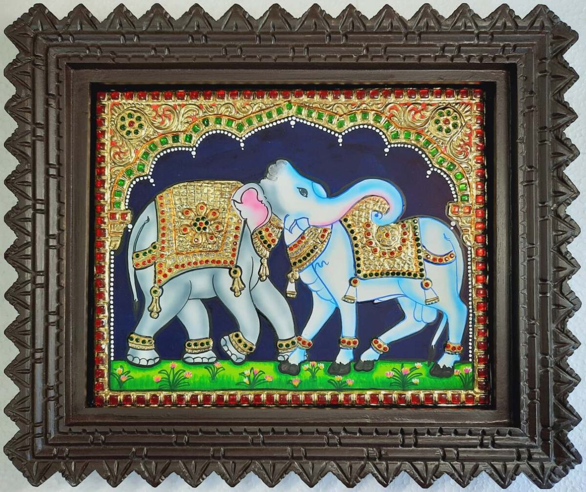 Elephant and Cow Tanjore Painting