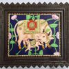 Handmade Kamadhenu Tanjore Painting with 22K gold foil on wood, featuring the divine cow goddess in a teakwood frame - sacred art for home temples and spiritual gifts