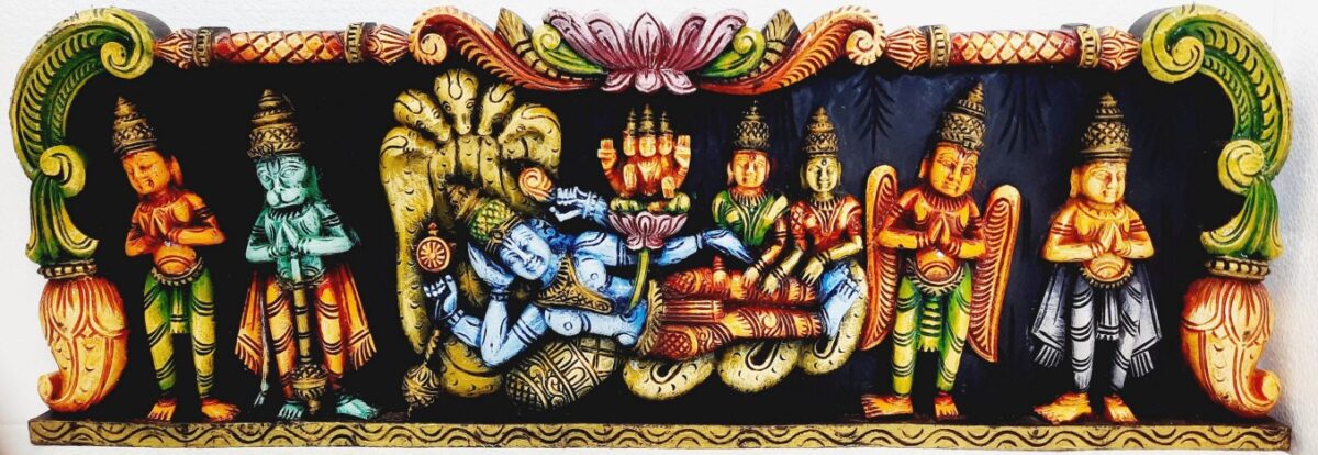 Wooden Vishnu Lakshmi Wall Panel