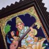 Saraswathi Tanjore Painting with Frame 15x13 Inch 22 Karat Gold Foils Quality Teakwood Framed Pooja Room Decor Ready for Shipping