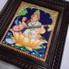 Saraswathi Tanjore Painting with Frame 15x13 Inch 22 Karat Gold Foils Quality Teakwood Framed Pooja Room Decor Ready for Shipping