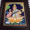 Saraswathi Tanjore Painting with Frame 15x13 Inch 22 Karat Gold Foils Quality Teakwood Framed Pooja Room Decor Ready for Shipping