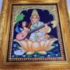 Saraswathi Tanjore Painting with Frame 15x13 Inch 22 Karat Gold Foils Quality Teakwood Framed Pooja Room Decor Ready for Shipping