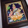 Saraswathi Tanjore Painting with Frame 15x13 Inch 22 Karat Gold Foils Quality Teakwood Framed Pooja Room Decor Ready for Shipping