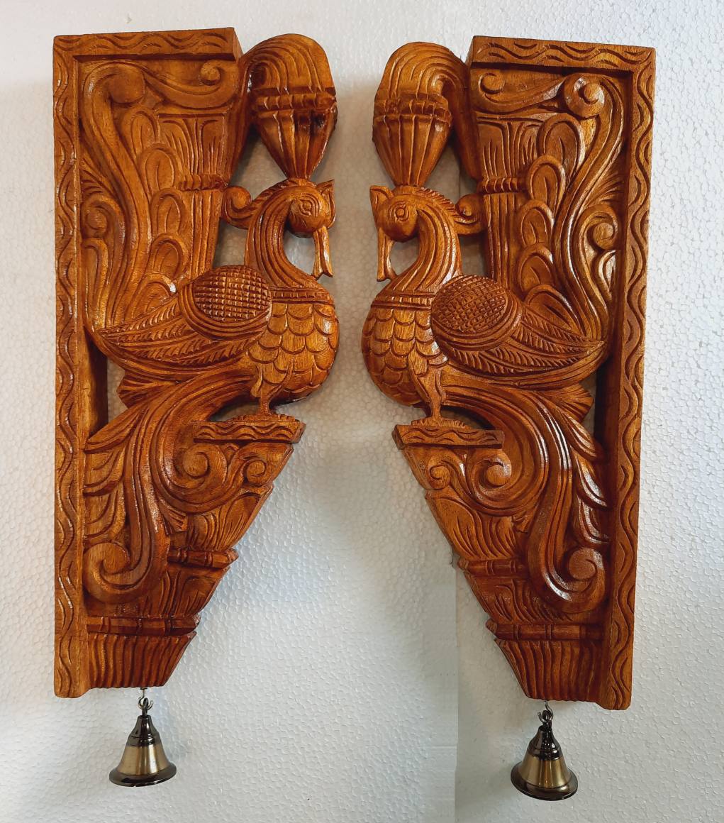 Wooden Peacock Bracket Pair