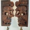 Wooden Elephant with Peacock Wall Bracket Pair