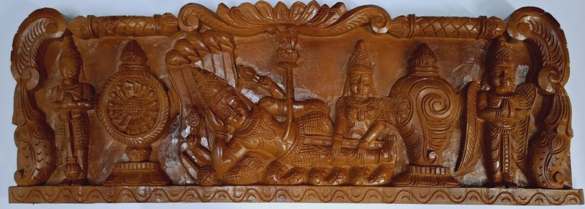 36 Inch Hand-Carved Wooden Ranganatha Wall Panel Featuring Lord Vishnu and Lakshmi – Temple Style Hindu God Home Décor