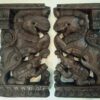 Wooden Yali Statue with Elephant Pair