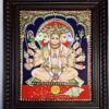 Handmade Panchmukhi Hanuman Tanjore painting 18x15 inch with 22K gold foil, Jaipur stones, and teakwood fibre glass frame, traditional Thanjavur art