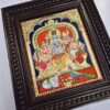 Tanjore Painting Shiva Parivar with Teakwood Frame 15"x13", 22K Gold Foils, Crystal Rhinestones, Pooja Room, Gifts Size, Ready to Ship