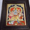 Tanjore Painting Shiva Parivar with Teakwood Frame 15"x13", 22K Gold Foils, Crystal Rhinestones, Pooja Room, Gifts Size, Ready to Ship