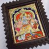 Tanjore Painting Shiva Parivar with Teakwood Frame 15"x13", 22K Gold Foils, Crystal Rhinestones, Pooja Room, Gifts Size, Ready to Ship