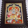 Tanjore Painting Shiva Parivar with Teakwood Frame 15"x13", 22K Gold Foils, Crystal Rhinestones, Pooja Room, Gifts Size, Ready to Ship