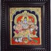 Shiva Family Tanjore Painting with Teakwood Frame 15"x13", 22K Gold Foils, Crystal Rhinestones, Pooja Room, Gifts Size, Ready to Ship