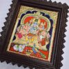 Tanjore Painting Shiva Parivar with Teakwood Frame 15"x13", 22K Gold Foils, Crystal Rhinestones, Pooja Room, Gifts Size, Ready to Ship