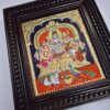 Shiva Family Tanjore Painting with Teakwood Frame 15"x13", 22K Gold Foils, Crystal Rhinestones, Pooja Room, Gifts Size, Ready to Ship