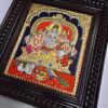 Shiva Family Tanjore Painting with Teakwood Frame 15"x13", 22K Gold Foils, Crystal Rhinestones, Pooja Room, Gifts Size, Ready to Ship