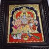 Shiva Family Tanjore Painting with Teakwood Frame 15"x13", 22K Gold Foils, Crystal Rhinestones, Pooja Room, Gifts Size, Ready to Ship