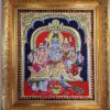 Shiva Family Tanjore Painting with Teakwood Frame 15"x13", 22K Gold Foils, Crystal Rhinestones, Pooja Room, Gifts Size, Ready to Ship