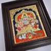 Shiva Family Tanjore Painting with Teakwood Frame 15"x13", 22K Gold Foils, Crystal Rhinestones, Pooja Room, Gifts Size, Ready to Ship