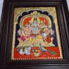 Shiva Family Tanjore Painting with Teakwood Frame 15"x13", 22K Gold Foils, Crystal Rhinestones, Pooja Room, Gifts Size, Ready to Ship