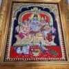 Shiva Family Tanjore Painting with Teakwood Frame 15"x13", 22K Gold Foils, Crystal Rhinestones, Pooja Room, Gifts Size, Ready to Ship